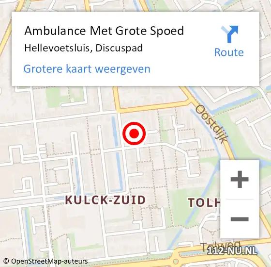 Locatie op kaart van de 112 melding: Ambulance Met Grote Spoed Naar Hellevoetsluis, Discuspad op 19 maart 2022 14:50