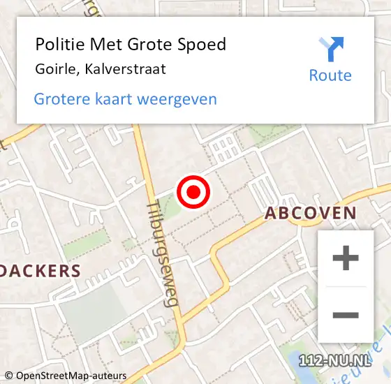 Locatie op kaart van de 112 melding: Politie Met Grote Spoed Naar Goirle, Kalverstraat op 19 maart 2022 15:29