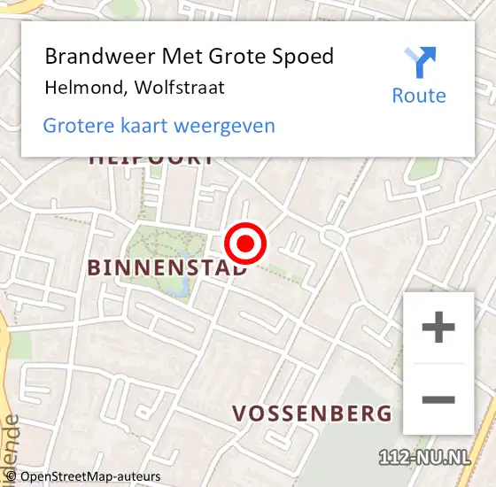 Locatie op kaart van de 112 melding: Brandweer Met Grote Spoed Naar Helmond, Wolfstraat op 19 maart 2022 16:00