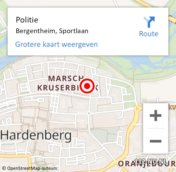 Locatie op kaart van de 112 melding: Politie Bergentheim, Sportlaan op 19 maart 2022 17:39