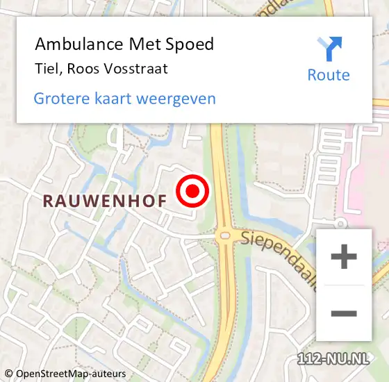 Locatie op kaart van de 112 melding: Ambulance Met Spoed Naar Tiel, Roos Vosstraat op 19 maart 2022 18:52