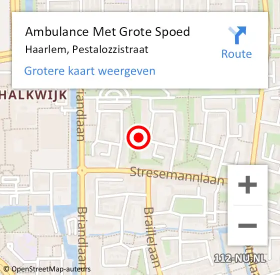 Locatie op kaart van de 112 melding: Ambulance Met Grote Spoed Naar Haarlem, Pestalozzistraat op 19 maart 2022 18:53