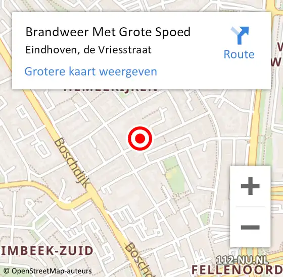 Locatie op kaart van de 112 melding: Brandweer Met Grote Spoed Naar Eindhoven, de Vriesstraat op 19 maart 2022 20:19