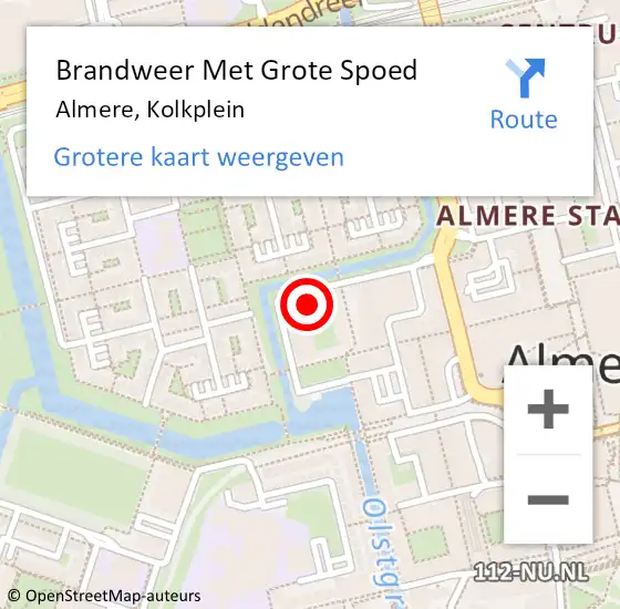 Locatie op kaart van de 112 melding: Brandweer Met Grote Spoed Naar Almere, Kolkplein op 19 maart 2022 21:46