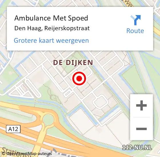 Locatie op kaart van de 112 melding: Ambulance Met Spoed Naar Den Haag, Reijerskopstraat op 20 maart 2022 01:23