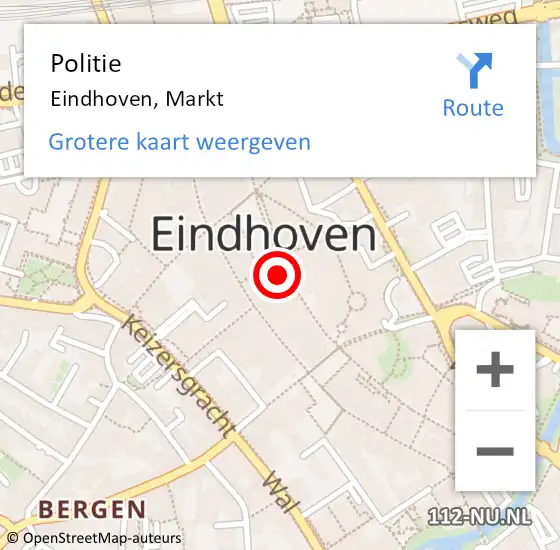 Locatie op kaart van de 112 melding: Politie Eindhoven, Markt op 20 maart 2022 03:42