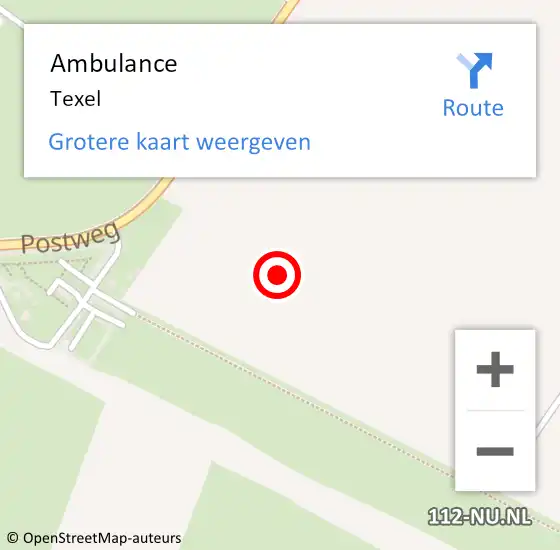 Locatie op kaart van de 112 melding: Ambulance Texel op 20 maart 2022 06:30