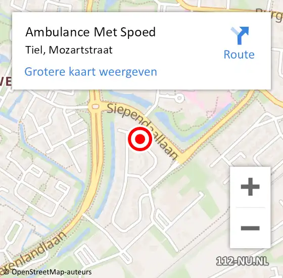 Locatie op kaart van de 112 melding: Ambulance Met Spoed Naar Tiel, Mozartstraat op 20 maart 2022 07:54