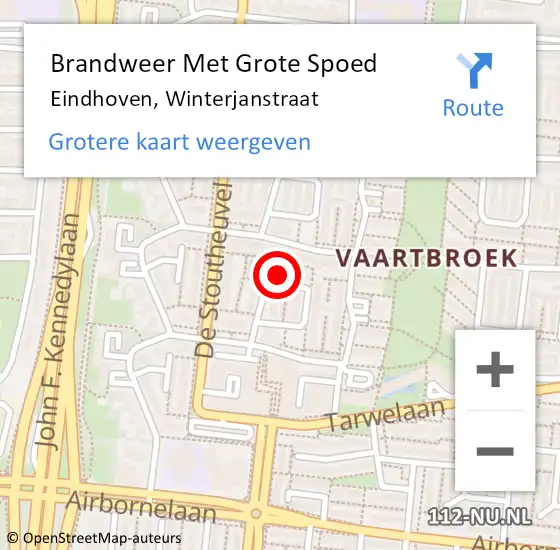 Locatie op kaart van de 112 melding: Brandweer Met Grote Spoed Naar Eindhoven, Winterjanstraat op 20 maart 2022 11:36