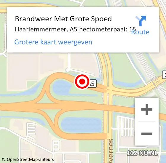 Locatie op kaart van de 112 melding: Brandweer Met Grote Spoed Naar Amsterdam, A5 hectometerpaal: 15 op 20 maart 2022 13:34