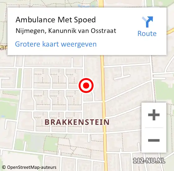 Locatie op kaart van de 112 melding: Ambulance Met Spoed Naar Nijmegen, Kanunnik van Osstraat op 20 maart 2022 16:27