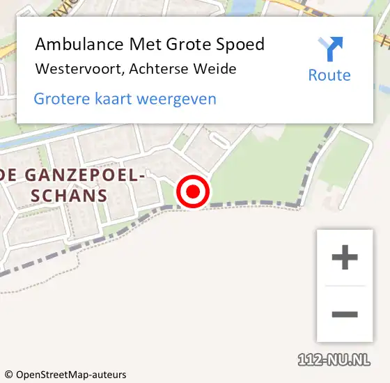 Locatie op kaart van de 112 melding: Ambulance Met Grote Spoed Naar Westervoort, Achterse Weide op 20 maart 2022 18:00