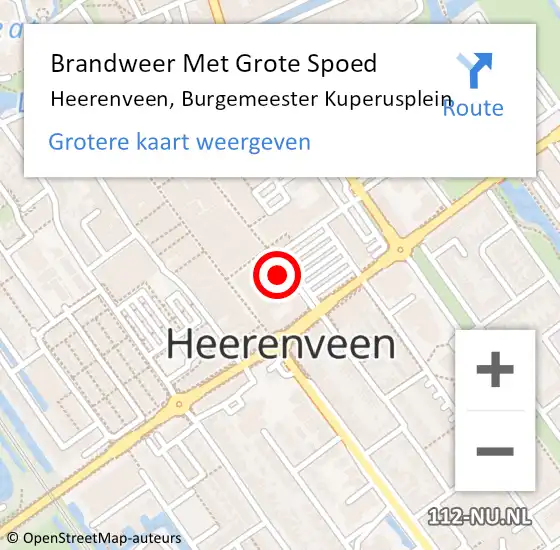 Locatie op kaart van de 112 melding: Brandweer Met Grote Spoed Naar Heerenveen, Burgemeester Kuperusplein op 20 maart 2022 19:47
