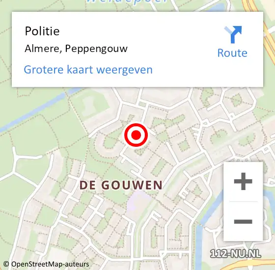 Locatie op kaart van de 112 melding: Politie Almere, Peppengouw op 21 maart 2022 08:24