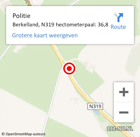 Locatie op kaart van de 112 melding: Politie Berkelland, N319 hectometerpaal: 36,8 op 21 maart 2022 09:46