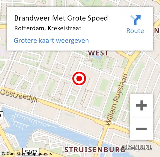Locatie op kaart van de 112 melding: Brandweer Met Grote Spoed Naar Rotterdam, Krekelstraat op 21 maart 2022 09:50