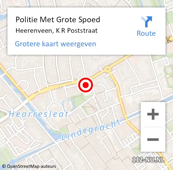 Locatie op kaart van de 112 melding: Politie Met Grote Spoed Naar Heerenveen, K R Poststraat op 21 maart 2022 10:50