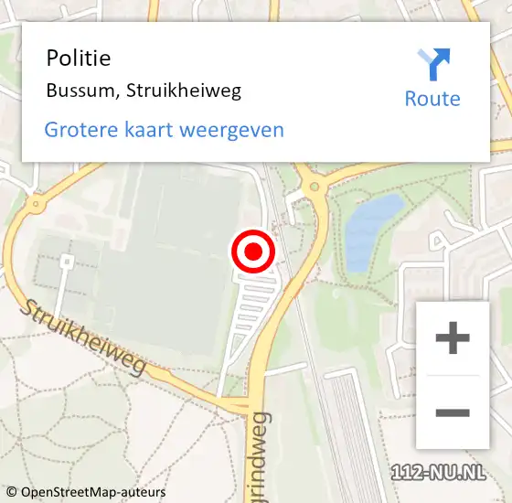 Locatie op kaart van de 112 melding: Politie Bussum, Struikheiweg op 21 maart 2022 11:39