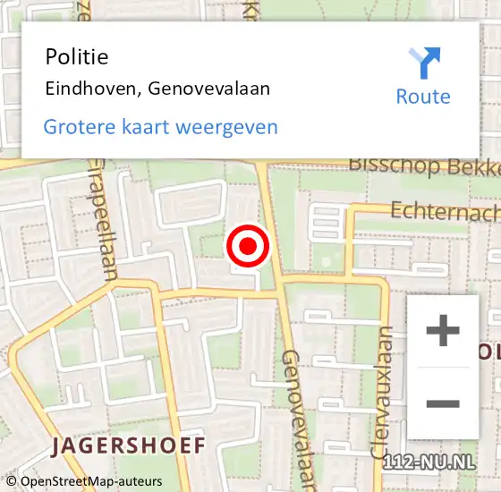 Locatie op kaart van de 112 melding: Politie Eindhoven, Genovevalaan op 21 maart 2022 12:37