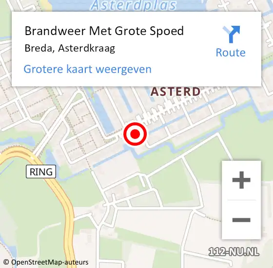 Locatie op kaart van de 112 melding: Brandweer Met Grote Spoed Naar Breda, Asterdkraag op 21 maart 2022 12:57