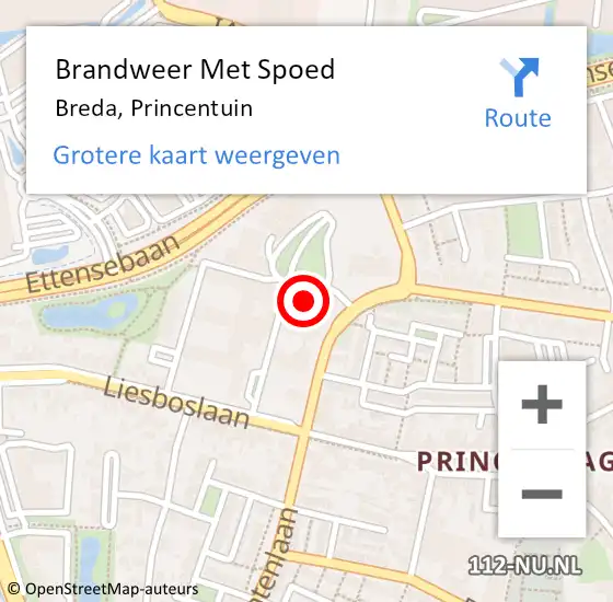 Locatie op kaart van de 112 melding: Brandweer Met Spoed Naar Breda, Princentuin op 21 maart 2022 13:13