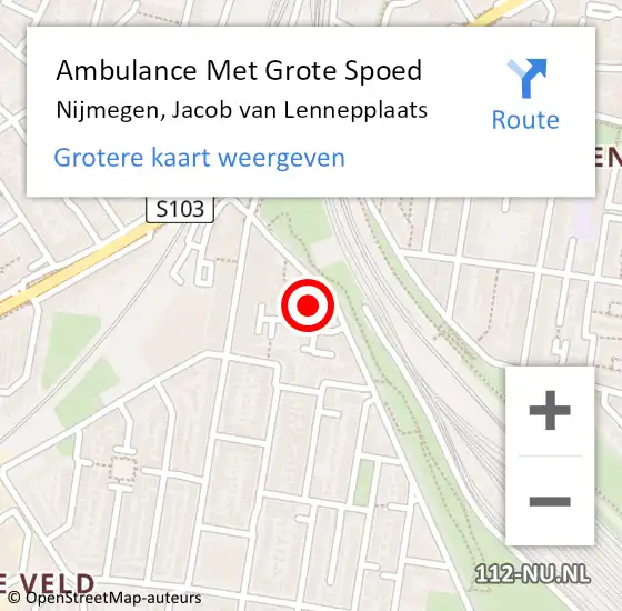 Locatie op kaart van de 112 melding: Ambulance Met Grote Spoed Naar Nijmegen, Jacob van Lennepplaats op 22 maart 2022 01:24