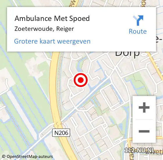 Locatie op kaart van de 112 melding: Ambulance Met Spoed Naar Zoeterwoude, Reiger op 22 maart 2022 04:31