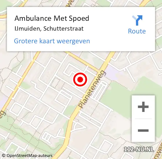 Locatie op kaart van de 112 melding: Ambulance Met Spoed Naar IJmuiden, Schutterstraat op 22 maart 2022 06:25