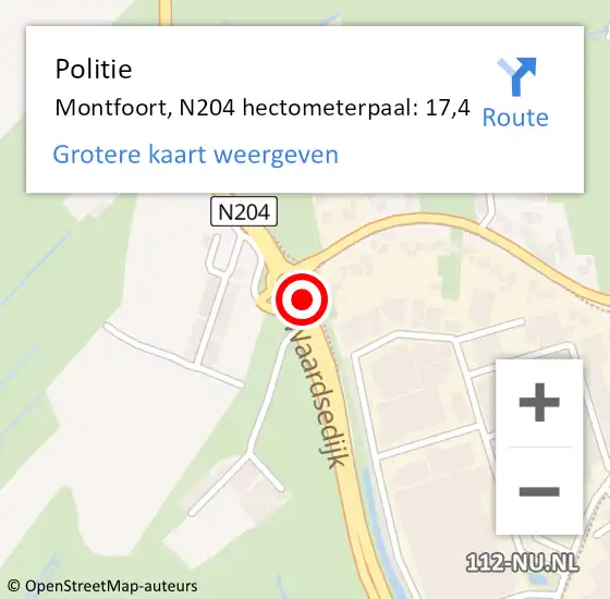 Locatie op kaart van de 112 melding: Politie Montfoort, N204 hectometerpaal: 17,4 op 22 maart 2022 09:08