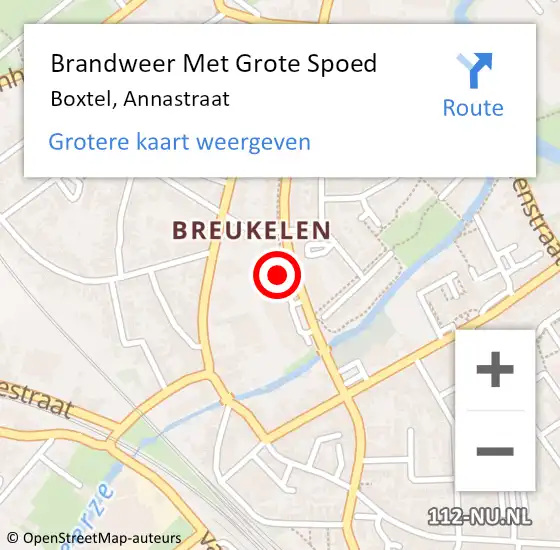 Locatie op kaart van de 112 melding: Brandweer Met Grote Spoed Naar Boxtel, Annastraat op 22 maart 2022 09:32