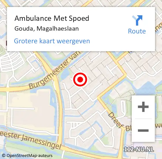Locatie op kaart van de 112 melding: Ambulance Met Spoed Naar Gouda, Magalhaeslaan op 22 maart 2022 10:07