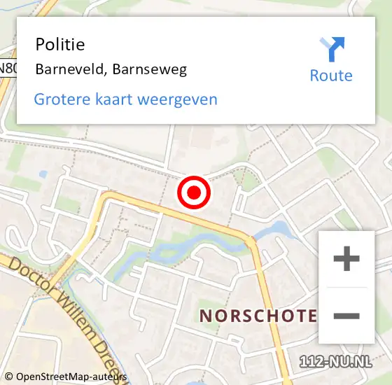 Locatie op kaart van de 112 melding: Politie Barneveld, Barnseweg op 22 maart 2022 10:21