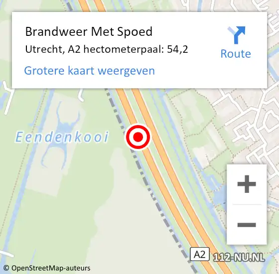 Locatie op kaart van de 112 melding: Brandweer Met Spoed Naar Utrecht, A2 hectometerpaal: 54,2 op 22 maart 2022 12:45