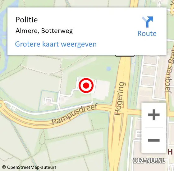 Locatie op kaart van de 112 melding: Politie Almere, Botterweg op 22 maart 2022 14:04