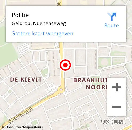 Locatie op kaart van de 112 melding: Politie Geldrop, Nuenenseweg op 22 maart 2022 16:25