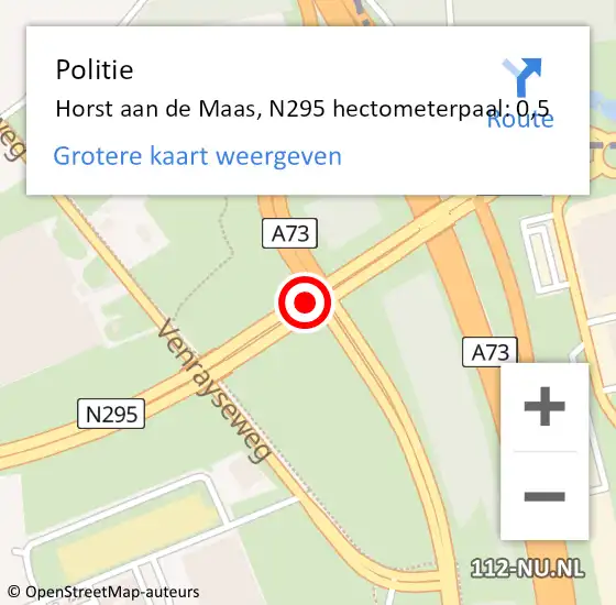 Locatie op kaart van de 112 melding: Politie Horst aan de Maas, N295 hectometerpaal: 0,5 op 22 maart 2022 18:02