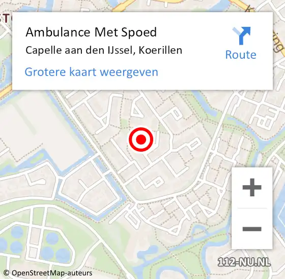 Locatie op kaart van de 112 melding: Ambulance Met Spoed Naar Capelle aan den IJssel, Koerillen op 22 maart 2022 18:48