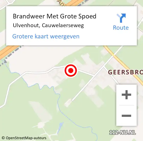 Locatie op kaart van de 112 melding: Brandweer Met Grote Spoed Naar Ulvenhout, Cauwelaerseweg op 22 maart 2022 19:37