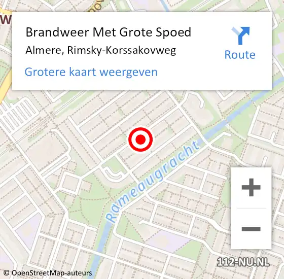 Locatie op kaart van de 112 melding: Brandweer Met Grote Spoed Naar Almere, Rimsky-Korssakovweg op 22 maart 2022 22:52