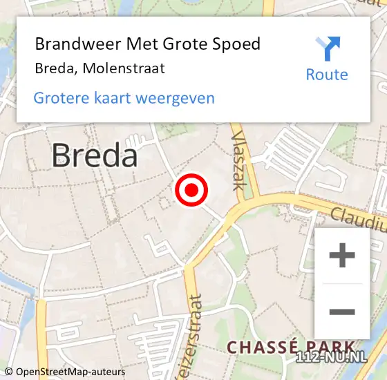 Locatie op kaart van de 112 melding: Brandweer Met Grote Spoed Naar Breda, Molenstraat op 23 maart 2022 08:46