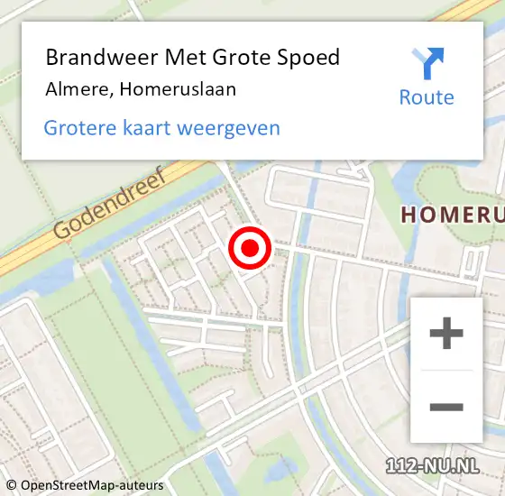 Locatie op kaart van de 112 melding: Brandweer Met Grote Spoed Naar Almere, Homeruslaan op 23 maart 2022 12:45