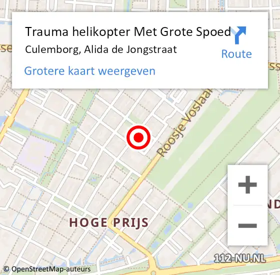 Locatie op kaart van de 112 melding: Trauma helikopter Met Grote Spoed Naar Culemborg, Alida de Jongstraat op 23 maart 2022 13:13