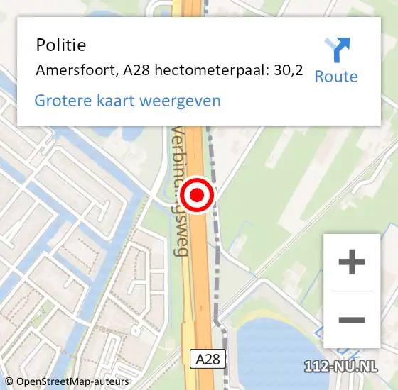 Locatie op kaart van de 112 melding: Politie Nijkerk, A28 hectometerpaal: 30,2 op 23 maart 2022 15:36