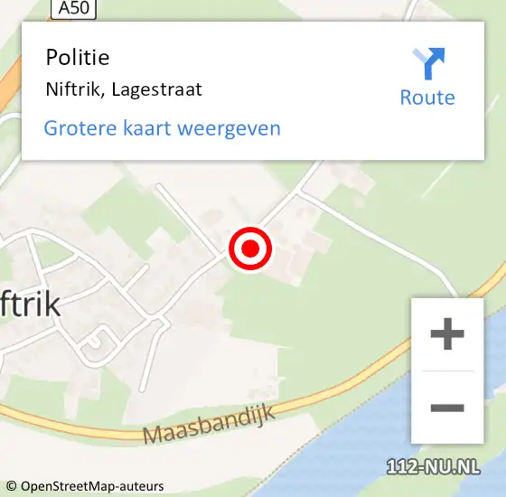 Locatie op kaart van de 112 melding: Politie Niftrik, Lagestraat op 23 maart 2022 17:03