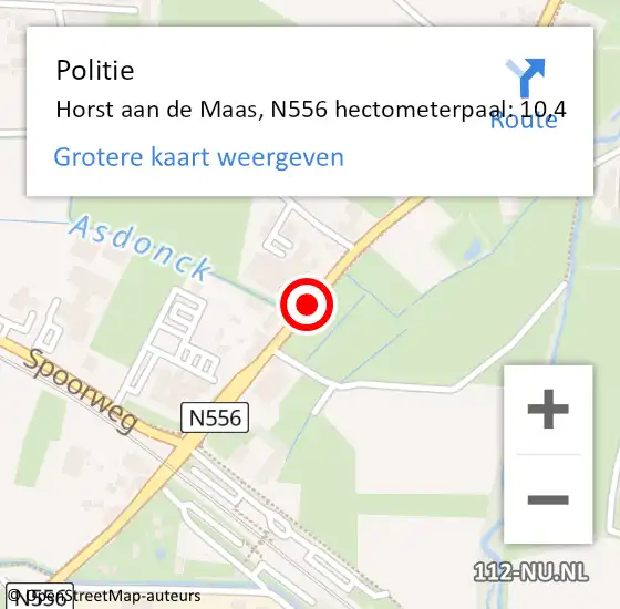 Locatie op kaart van de 112 melding: Politie Horst aan de Maas, N556 hectometerpaal: 10,4 op 23 maart 2022 17:09