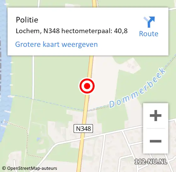 Locatie op kaart van de 112 melding: Politie Lochem, N348 hectometerpaal: 40,8 op 23 maart 2022 17:42