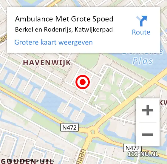Locatie op kaart van de 112 melding: Ambulance Met Grote Spoed Naar Berkel en Rodenrijs, Katwijkerpad op 23 maart 2022 18:17