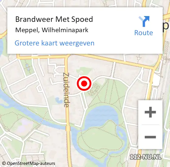 Locatie op kaart van de 112 melding: Brandweer Met Spoed Naar Meppel, Wilhelminapark op 23 maart 2022 21:29
