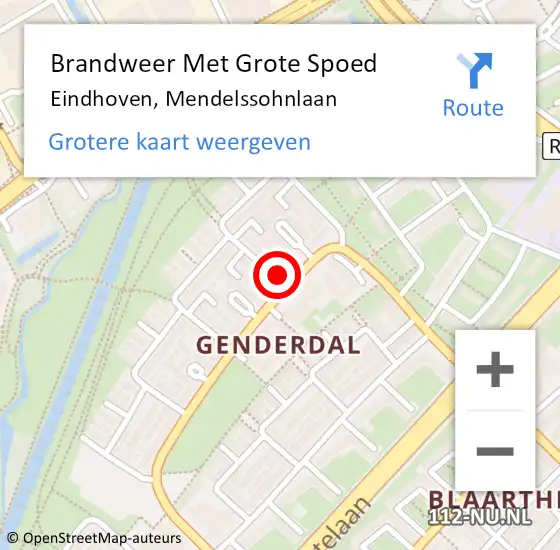 Locatie op kaart van de 112 melding: Brandweer Met Grote Spoed Naar Eindhoven, Mendelssohnlaan op 24 maart 2022 05:26