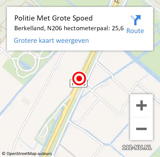 Locatie op kaart van de 112 melding: Politie Met Grote Spoed Naar Berkelland, N206 hectometerpaal: 25,6 op 24 maart 2022 06:12